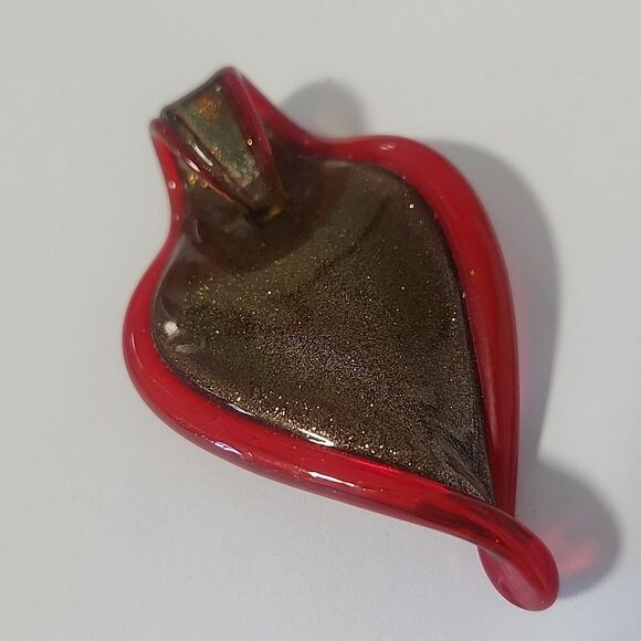 Beautiful Teardrop Art Glass Pendant Dark Red Orange - Picture 2 of 3